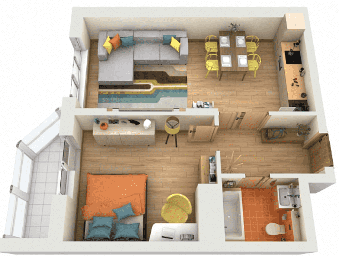 Apartment layout 45 sq. m.
