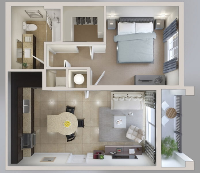 Apartment layout 45 sq. m.