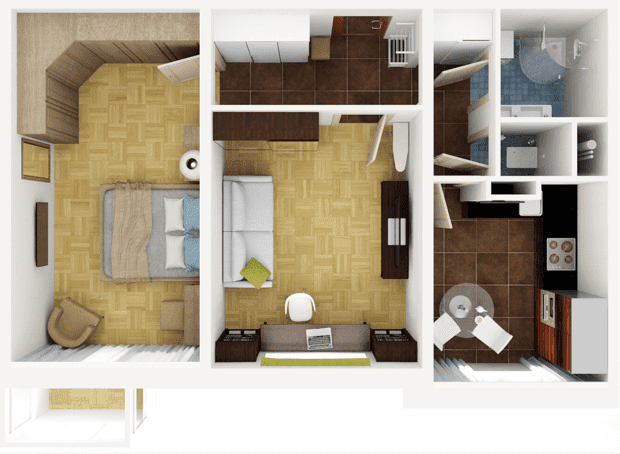 Layout of an apartment of 45 sq. m.