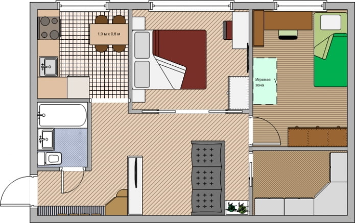 Apartment layout 45 sq. m.