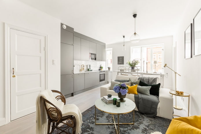 interior of an apartment of 50 square meters in a Scandinavian style