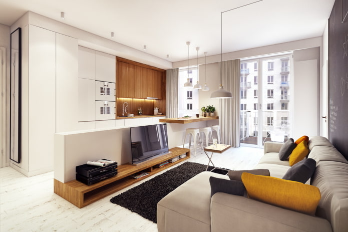 interior of an apartment of 50 square meters in a modern style