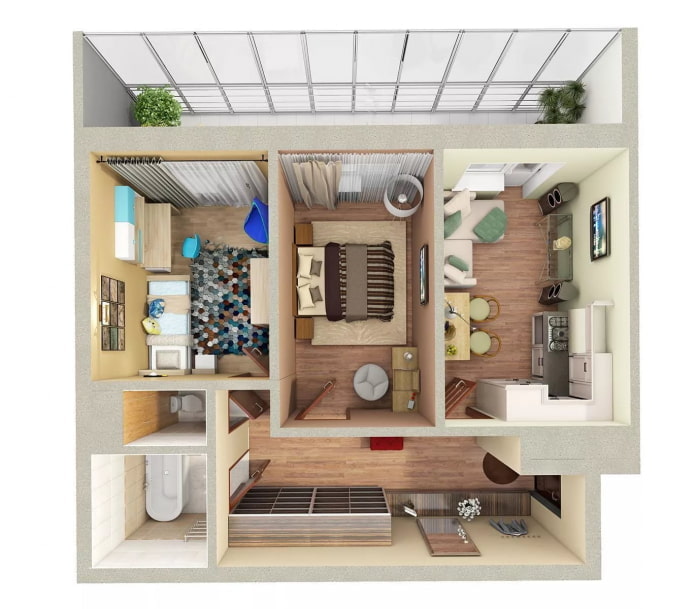 layout of an apartment of 50 square meters