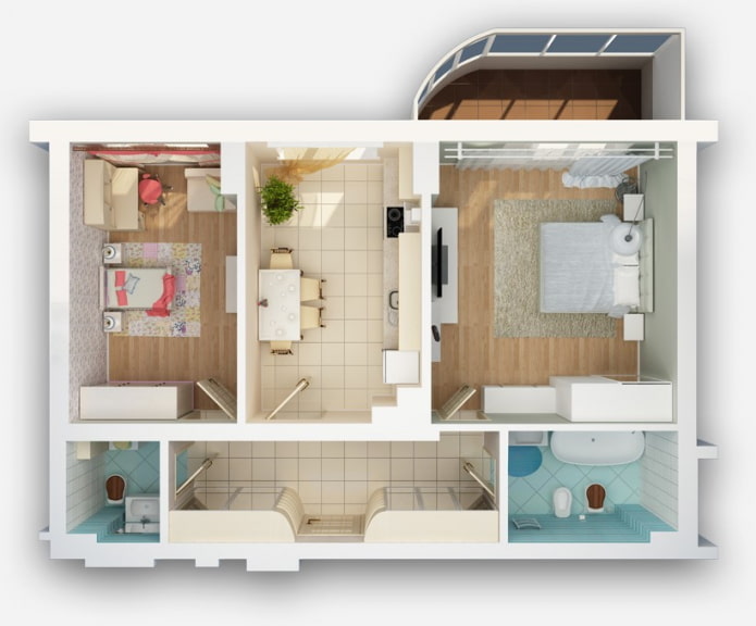 layout of an apartment of 50 square meters