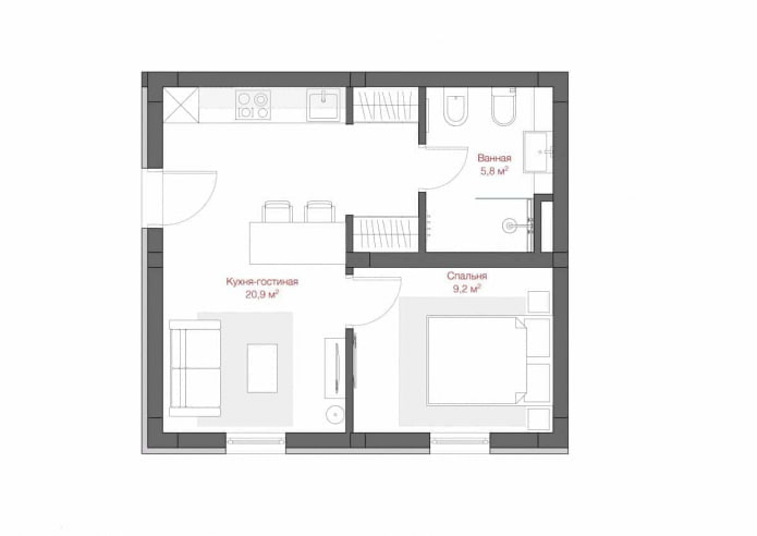 layout of an apartment of 50 square meters