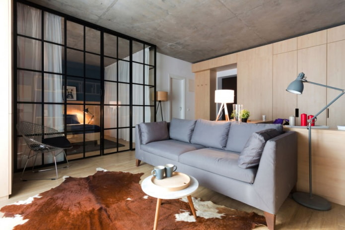 interior of a studio apartment of 50 square meters