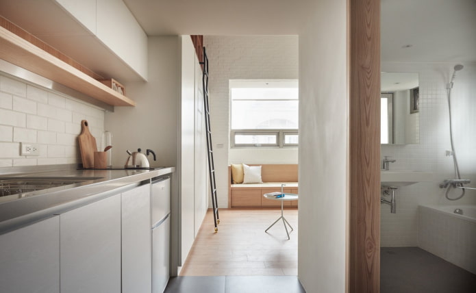 Bathroom and kitchen in a studio