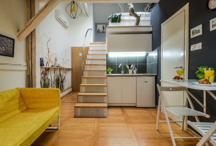interior of a two-level studio apartment