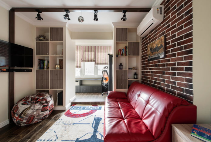 studio apartment interior with balcony