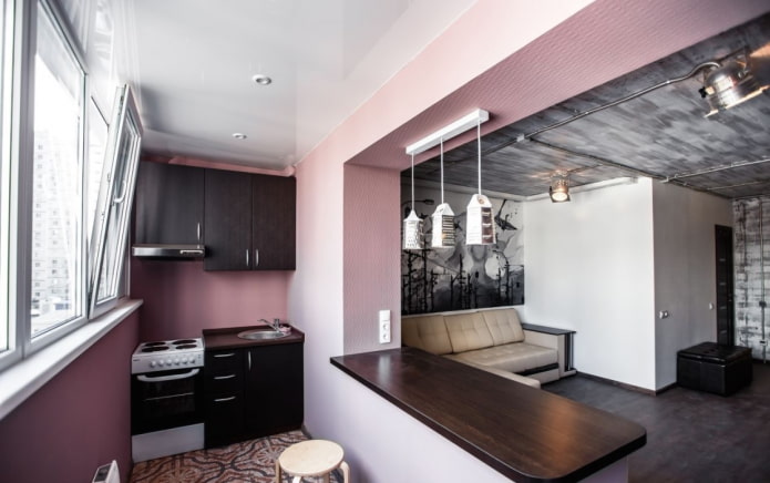 interior of a studio apartment with a balcony