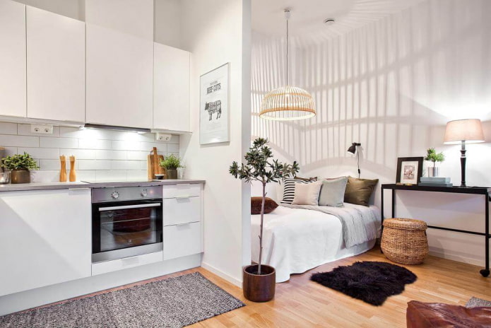 sleeping area design in the interior of a studio apartment