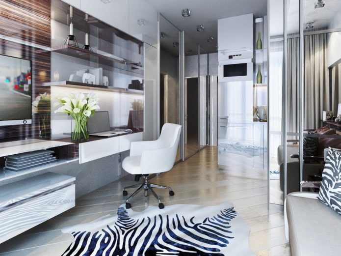 design of a work area in the interior of a studio apartment