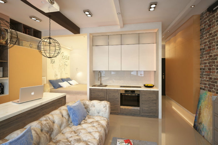 interior of a studio apartment in the loft style