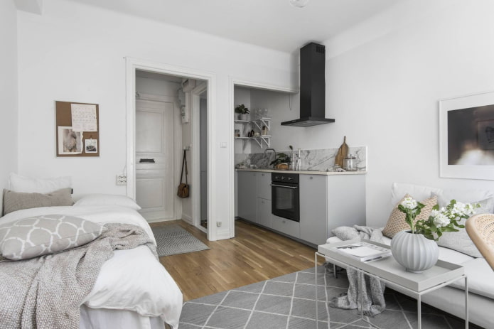 studio apartment interior in scandinavian style