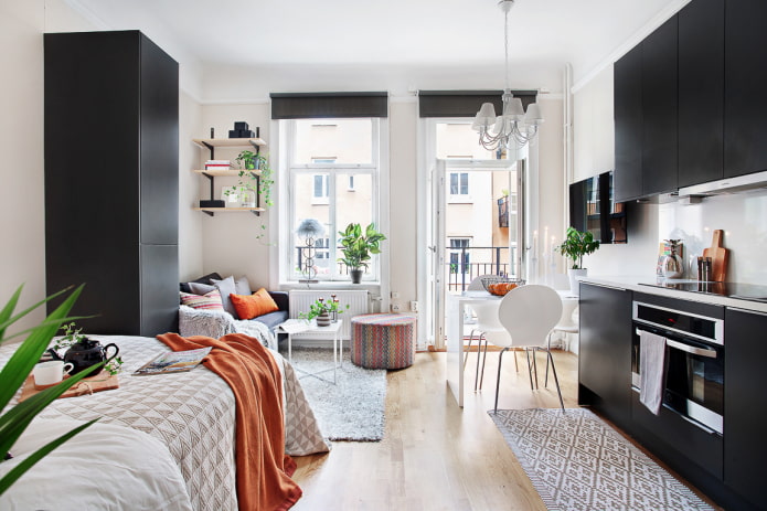 interior of a studio apartment in a Scandinavian style