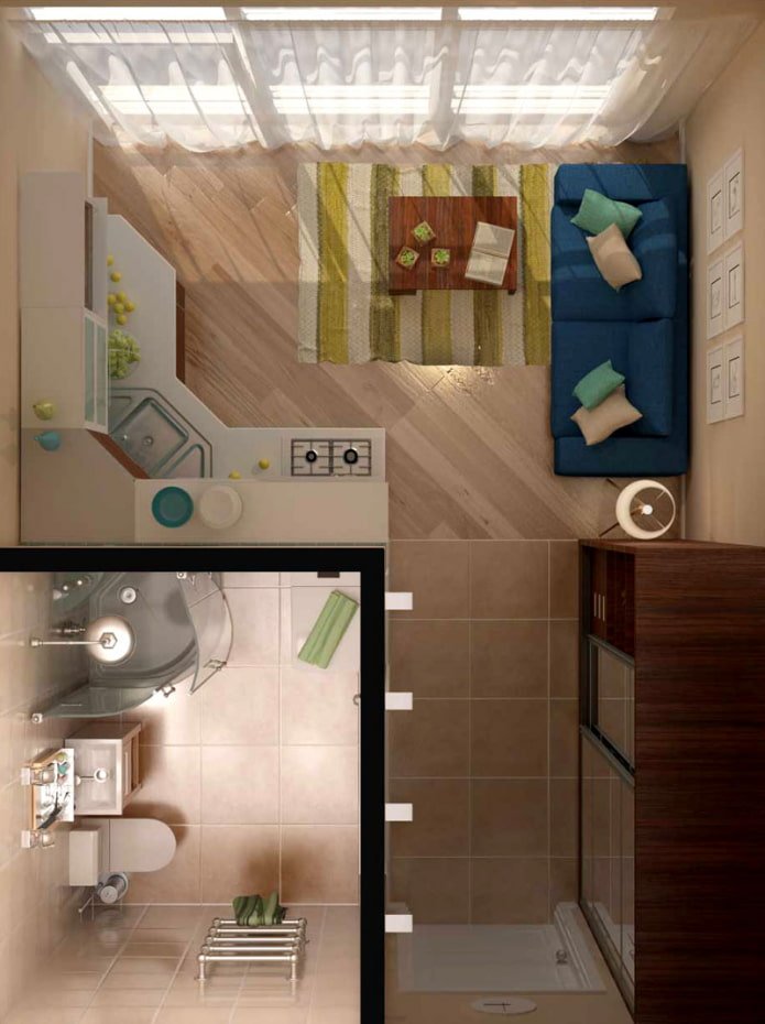 Layout of a studio apartment of 20 sq. m.