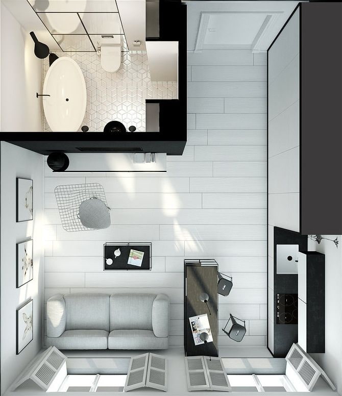 Studio layouts of 20 sq. m.