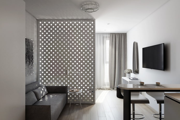 zoning in the interior of a studio apartment