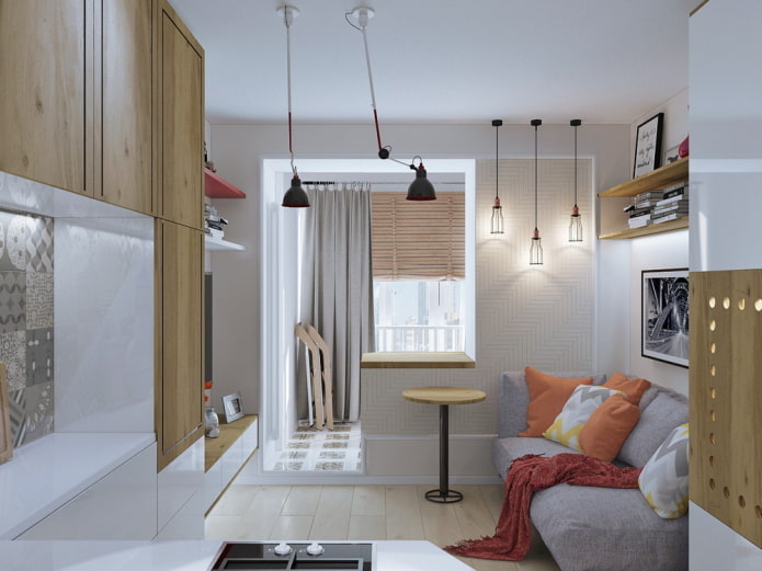 studio apartment interior with balcony