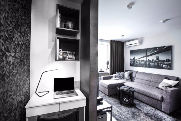 work area in the interior of a studio apartment