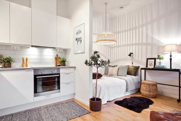 sleeping place in the interior of a studio apartment