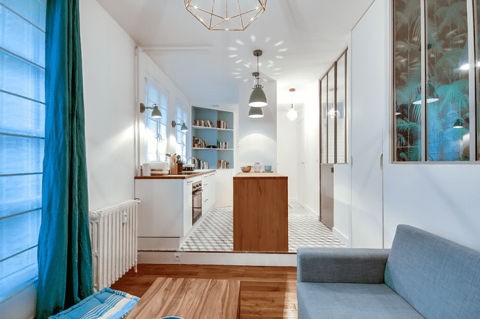 zoning in the interior of a studio apartment
