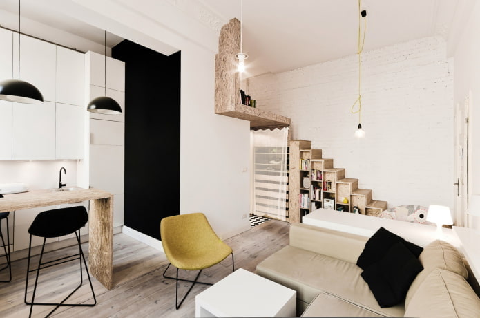 interior of a two-level studio apartment