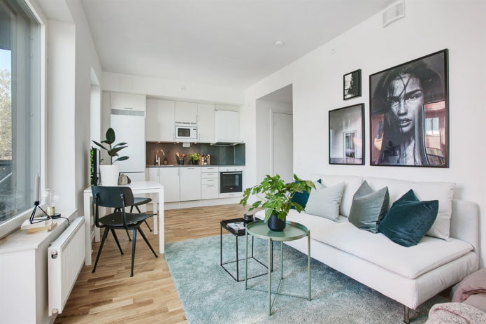 interior of a studio apartment in a Scandinavian style