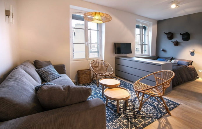 zoning in the interior of a studio apartment