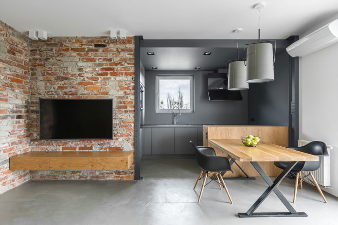 interior of a studio apartment in the loft style