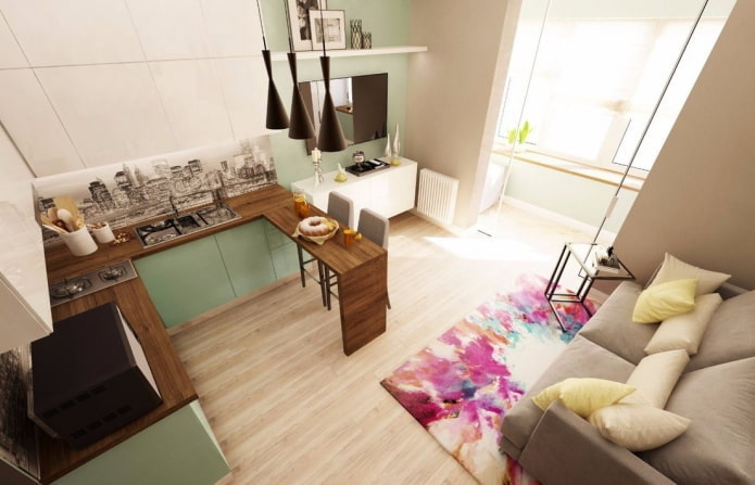studio apartment interior with balcony