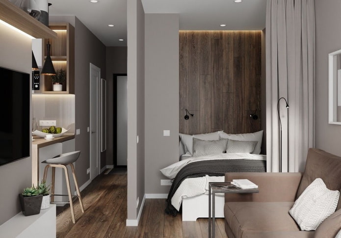 sleeping place in the interior of a studio apartment