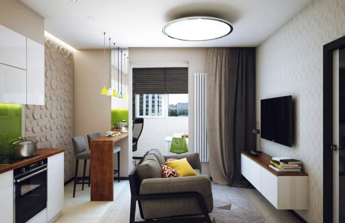 studio apartment interior with balcony
