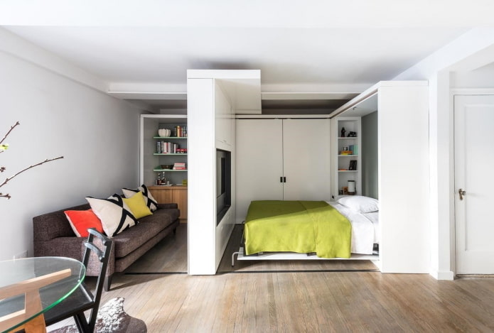 furniture arrangement in the interior of a studio apartment