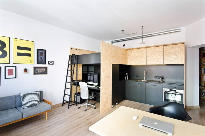 interior of a two-level studio apartment