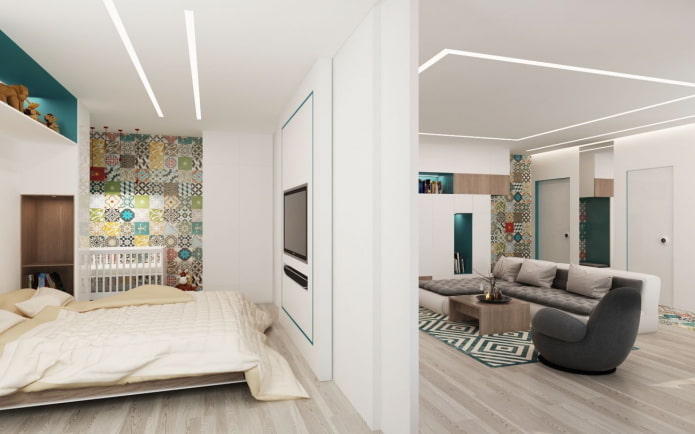 children's corner in the interior of a studio apartment