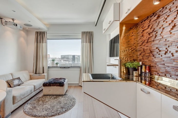 studio apartment interior with one window