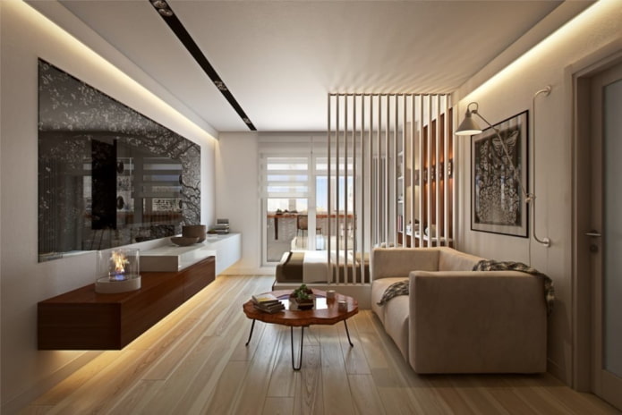 studio apartment interior with one window