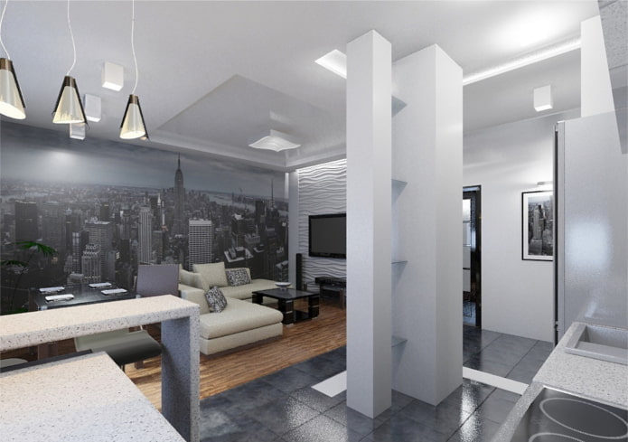interior of a studio apartment in high-tech style