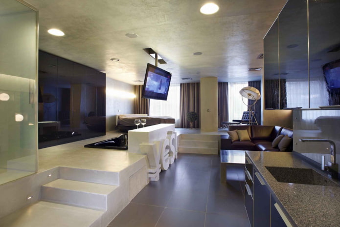 interior of a studio apartment in high-tech style