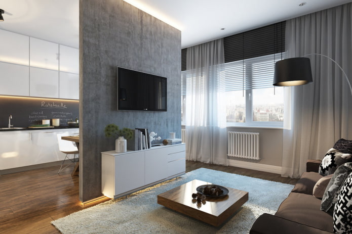 textiles in the interior of a studio apartment