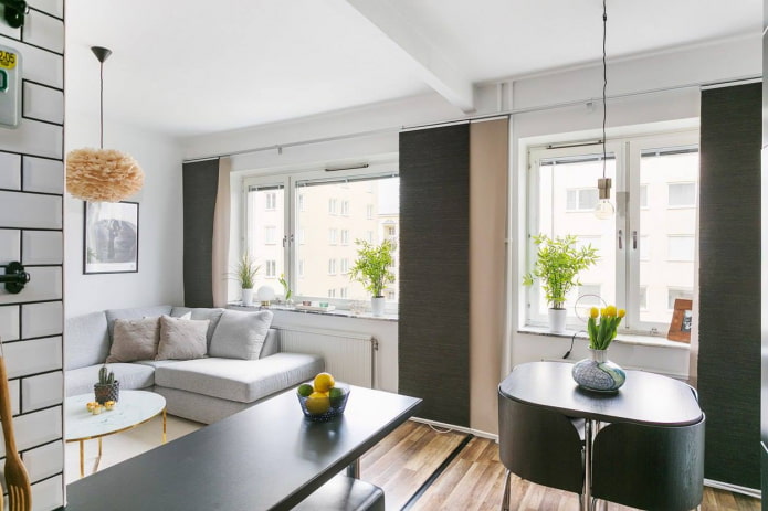 textiles in the interior of a studio apartment