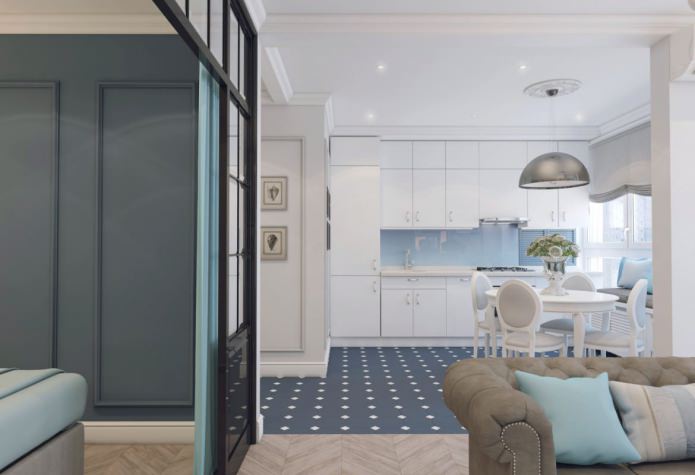 design project of an apartment in the neoclassical style