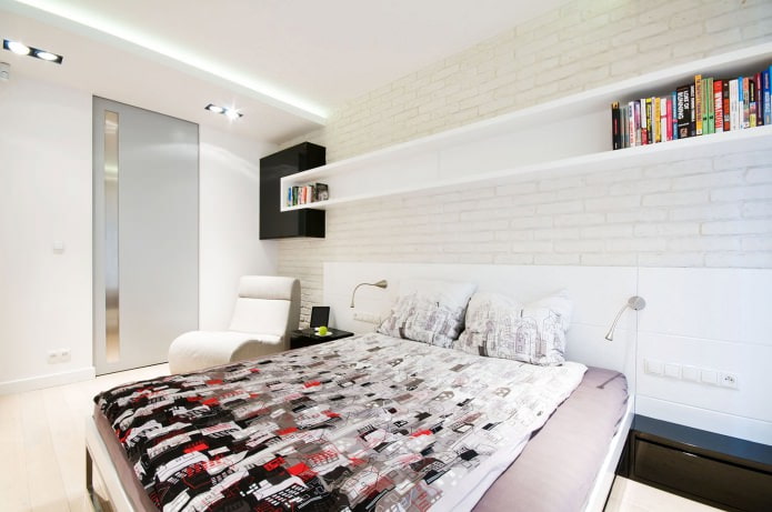 Brick-effect wallpaper in a bedroom interior