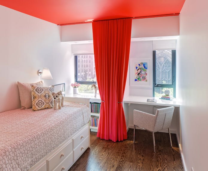 red curtains in a small children's room