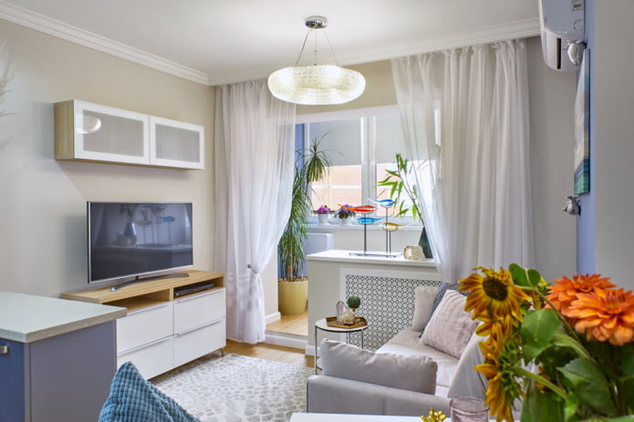living room combined with a balcony