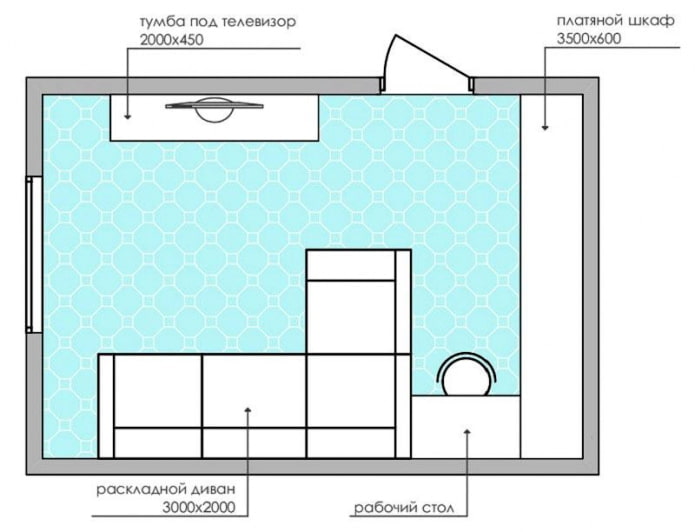 small living room layout diagram with a corner sofa