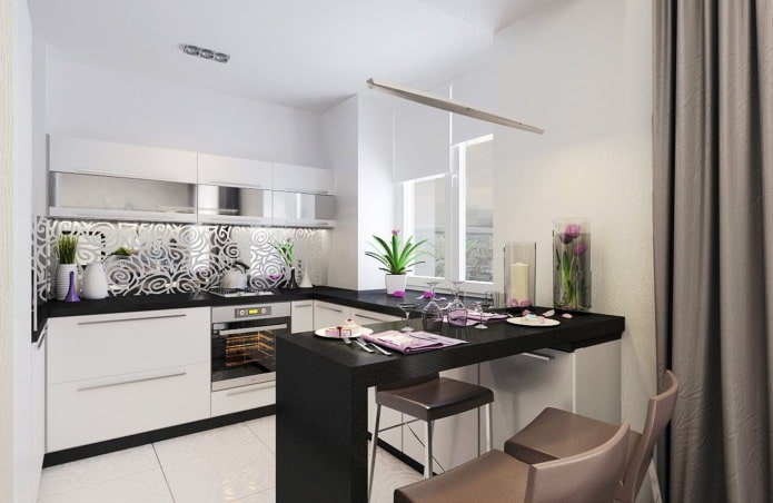 Small kitchen design with a bar counter