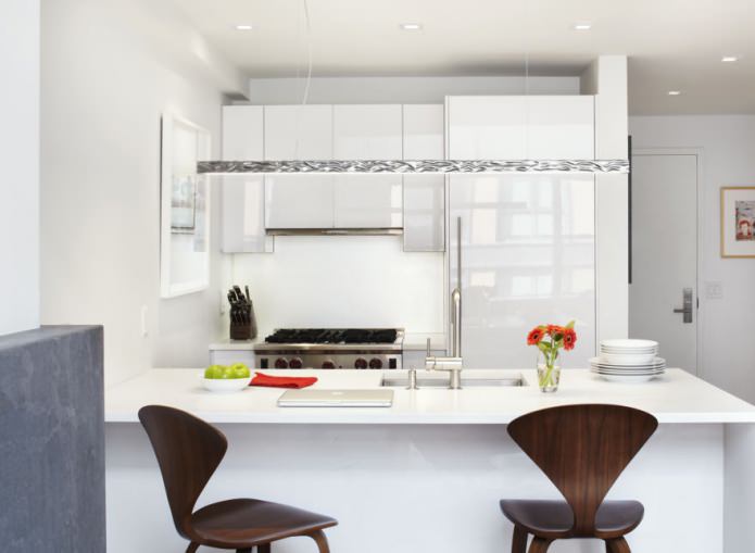 Design of a small kitchen with a bar counter