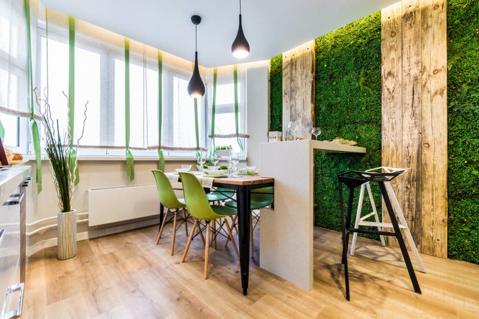 interior of a small kitchen with a bar counter